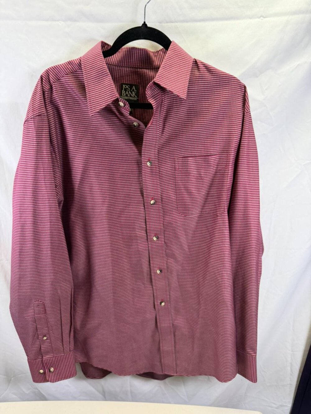 JOS A BANK Traveler's Collection Tailored Fit Dress Shirt L Burgundy Striped